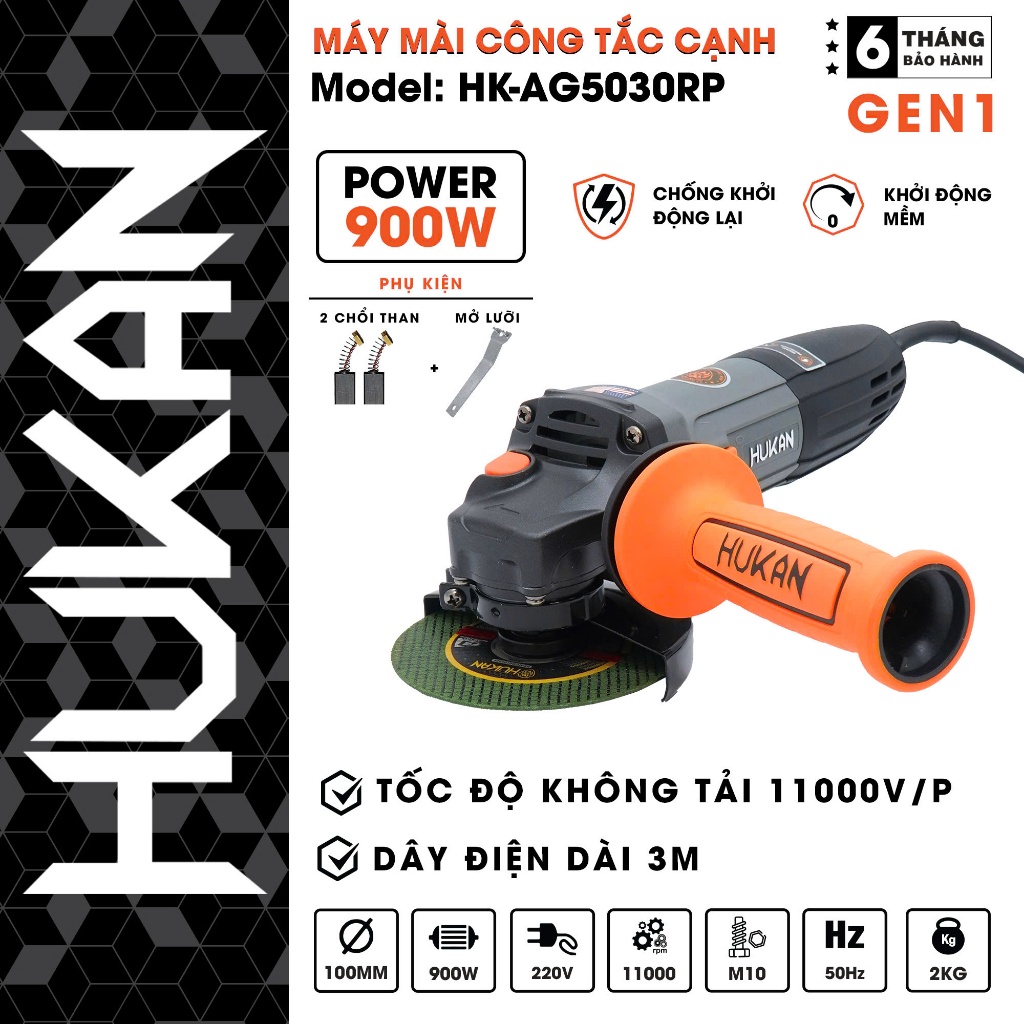 Máy mài công tắc cạnh chính hãng Hukan HK-AG5030RP,Công suất 900W,Có tính năng bảo vệ
