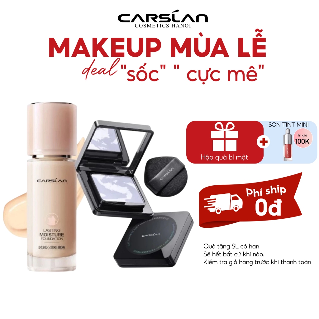 Combo Kem Nền Carslan + Phấn Nén Carslan Chính HãngTrang Điểm Lâu Trôi, Mịn Da, Kiềm Dầu,Che Phủ Tốt