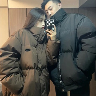 T Áo Khoác Phao Béo Nam Nữ Unisex Màu Nâu Đen, Áo Khoác Phao Đôi Cổ Kẻ Caro Phong Cách Ulzzang Hàn Quốc Siêu Ấm Loại 1