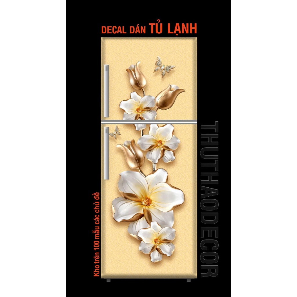 Miếng dán tủ lạnh hình HOA VÀNG 3D