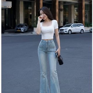 Áo thun croptop tay ngắn cổ vuông basic A-57