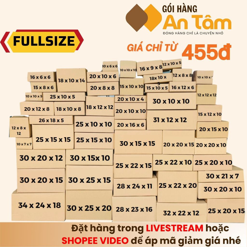 [COMBO 10] Hộp carton nắp dán đóng hàng FULL SIZE hộp giấy 3 lớp cứng cáp giá rẻ - GÓI HÀNG AN TÂM