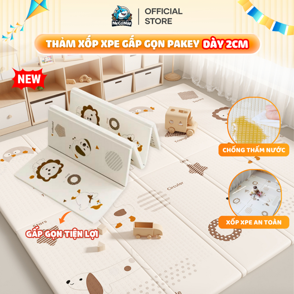 [HỎA TỐC] Thảm Xốp XPE Pakey Dày 2CM, Thảm Gấp Gọn 2 Mặt Êm Ái Cho Bé Tập Bò Tập Đi, Vân Nổi Chống T