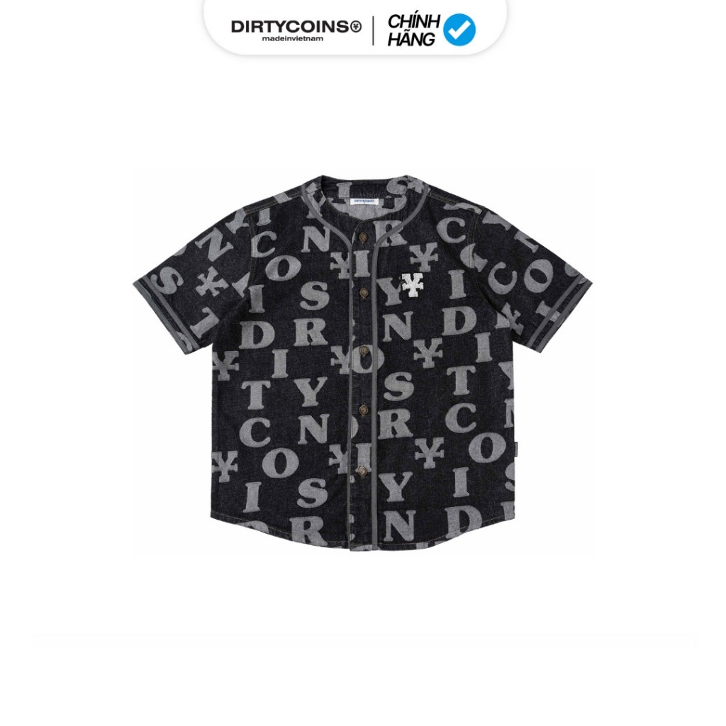Áo DirtyCoins Letters Monogram Denim Jersey Shirt - Black