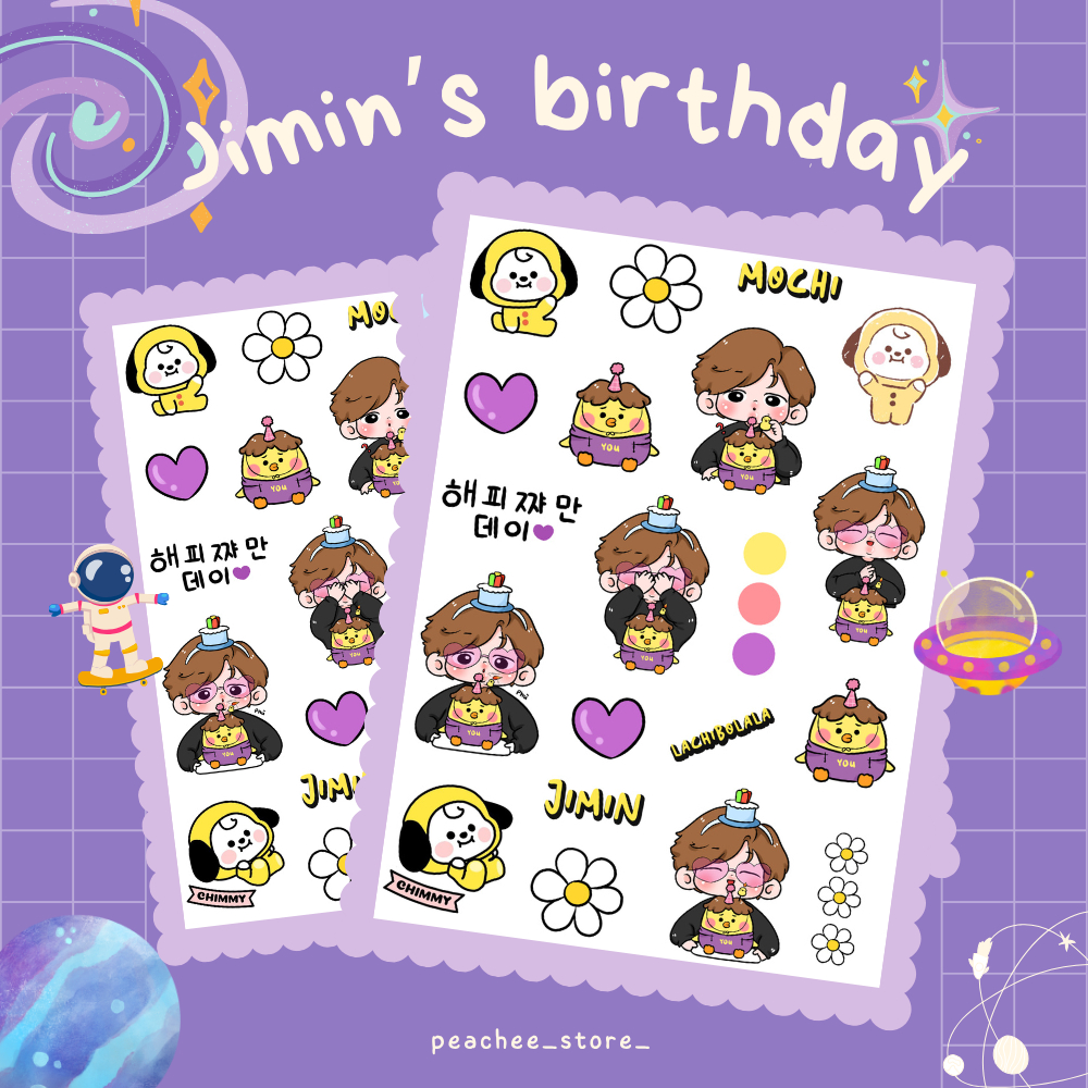 JIMIN'S BIRTHDAY - Set sticker hình dán jimin sinh nhật chibi A5 cắt sẵn