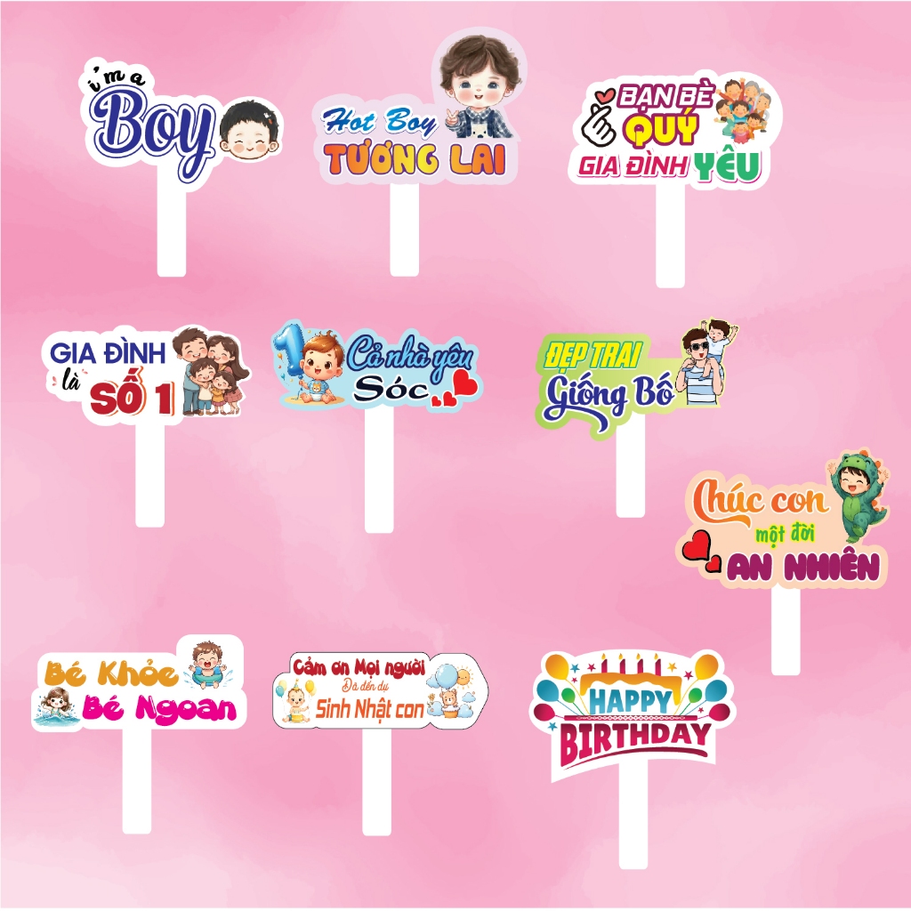 [HCM] Hashtag bảng cầm tay SINH NHẬT BÉ TRAI dùng cho tiệc đầy tháng, thôi nôi, sinh nhật, Birthday,