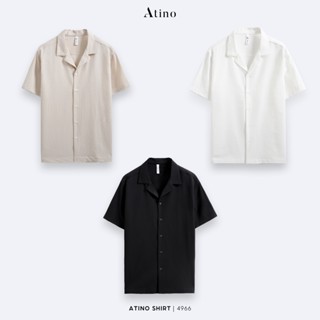  Áo sơ mi cộc tay Cuban Shirt nam Trơn ATINO vải lụa form regular SM.L.3.4966 