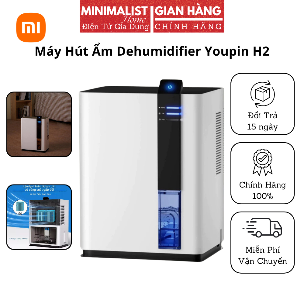 Máy Hút Ẩm Không Khí Dehumidifier Youpin H2, Dung Tích 3L, Công Suất Lớn 70W Giúp Làm Khô Nhanh, Ngắt Tự Động