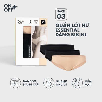 Hộp Pack 3 quần lót nữ bikini Bamboo Plus mềm mịn như lụa, thoáng mát và kháng khuẩn tự nhiên ONOFF