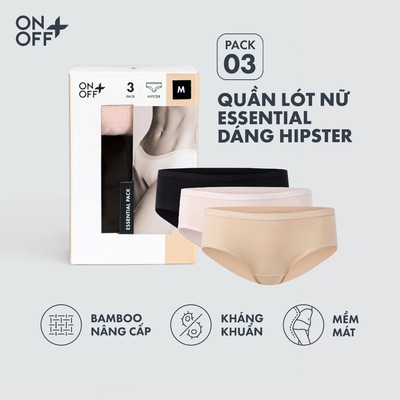 Hộp Pack 3 quần lót nữ dáng hipster Bamboo Plus dáng hipster năng động, êm ái và linh hoạt ONOFF 16UV25A485