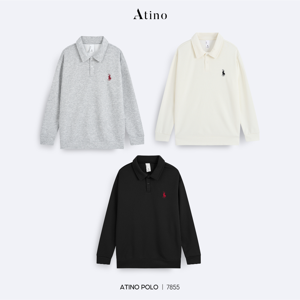 Áo Nỉ Polo Nam ATINO Vải 2 Da hoạ tiết thêu nổi bật, sắc nét 3.7855