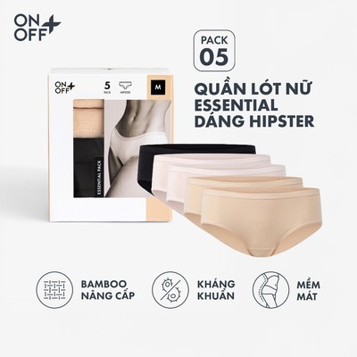 Hộp Pack 5 quần lót nữ dáng hipster Bamboo Plus dáng hipster năng động, êm ái và linh hoạt ONOFF 16UV25A486