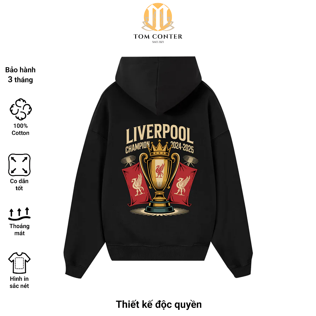 Liverpool Champion Cup Hoodie 2024–2025 | Áo Hoodie Liverpool Vô Địch Ngoại Hạng Anh Form Rộng Unise
