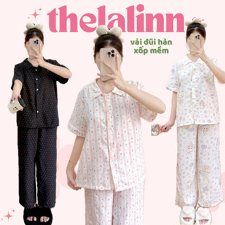   ẢNH THẬT  Set pijama dáng dài cổ vuông đũi hàn thoáng mát. Bộ ngủ nữ đũi xốp mềm thu đông. 