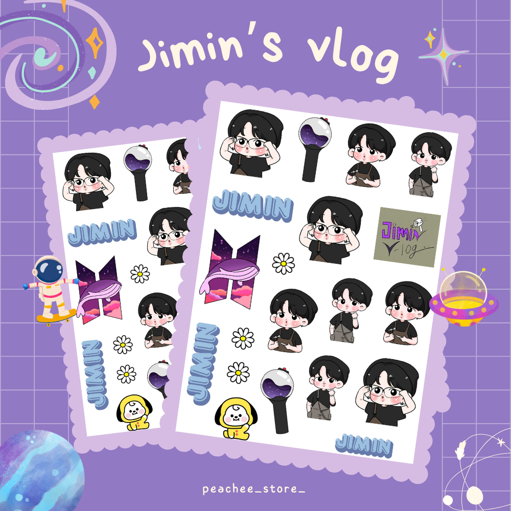JIMIN VLOG - Set sticker hình dán chibi khổ A5 cắt sẵn trang trí sổ tay journal