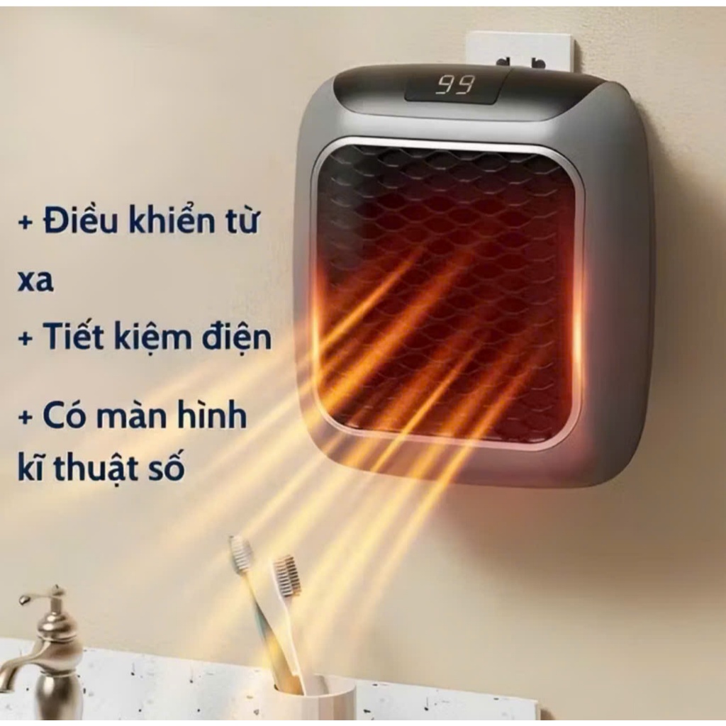 Máy sưởi mini gắn tuwownngf nàm hình kỹ thuật số tiết  kiệm điện sưởi ấm phòng tiện lợi cho mùa đông