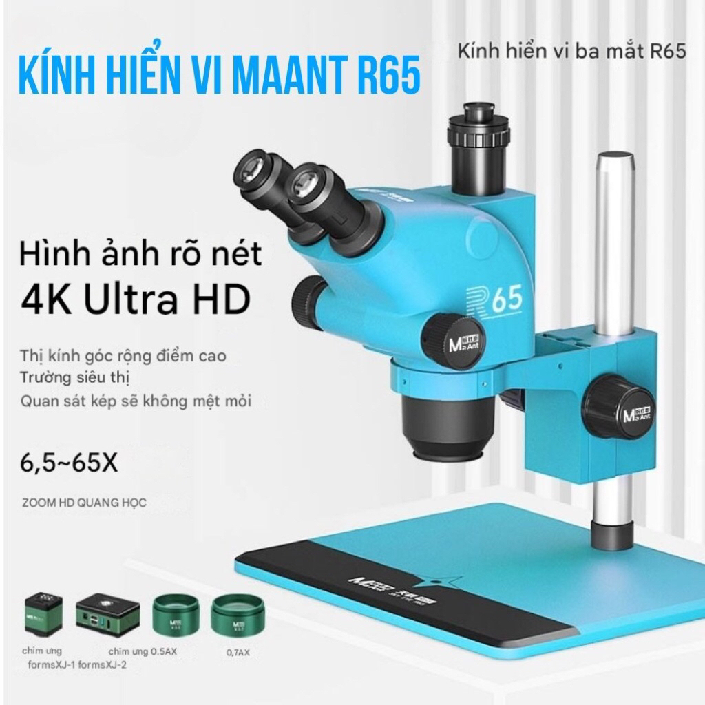 Kính Hiển Vi Soi Nổi Ba Mắt MaAnt R65 – Quan Sát Chi Tiết Với Hình Ảnh 4K HD  kèm đèn led chống bụi