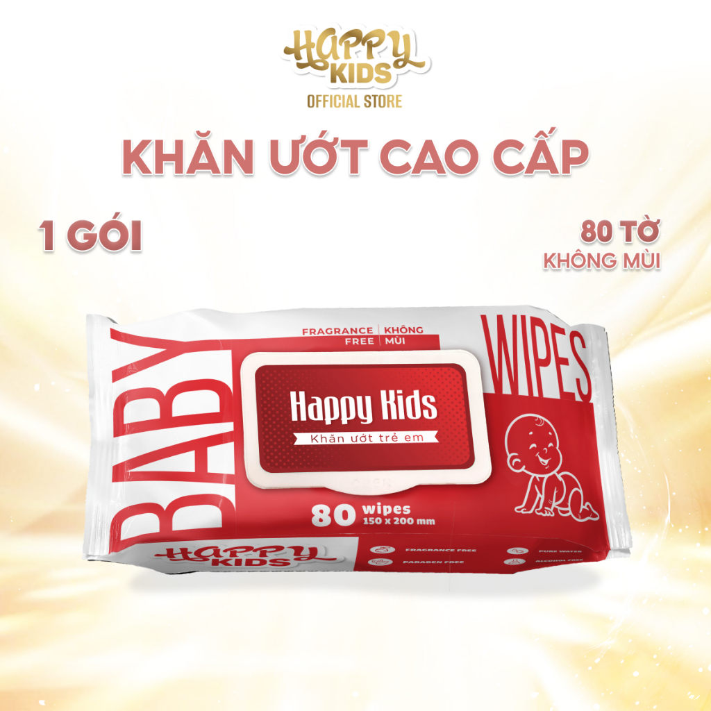 TỔNG KHO HAPPY KID_Khăn ướt 80 tờ cho bé Happy Kids Đỏ không mùi không cồn không paraben