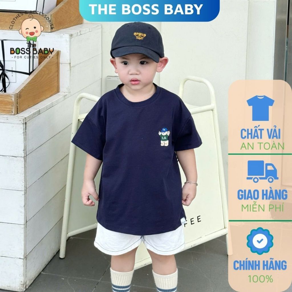 Áo full cotton thêu gấu LA cho bé trai - Vải cotton co giãn 2 chiều - Thương hiệu The Boss Baby A250