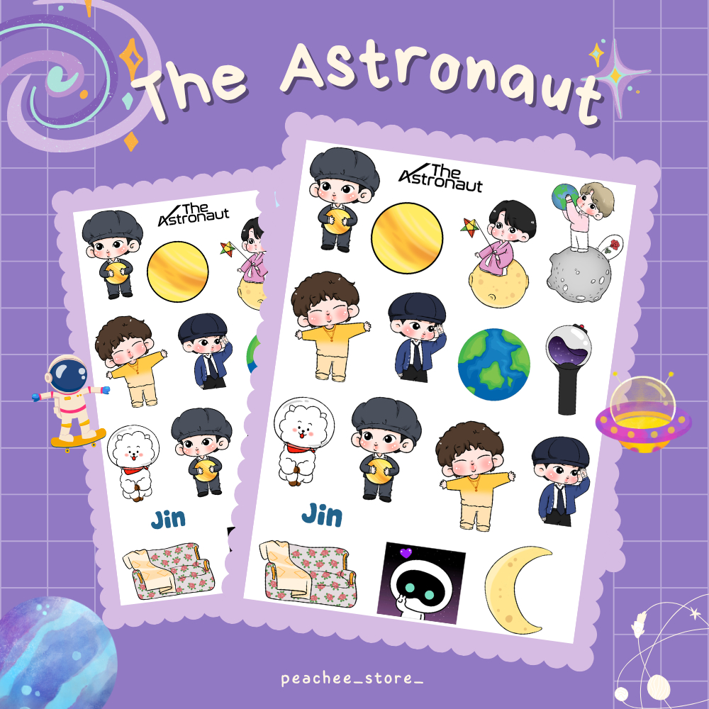 THE ASTRONAUT - Set sticker chibi jin khổ A5 cắt sẵn hình dán trang trí sổ tay journal