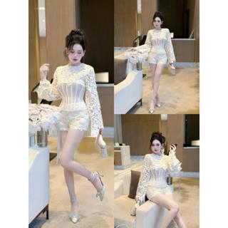  Sét áo ren dài tay gọng corset kèm quần hoa KHANHTHU 