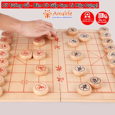 Bộ Cờ Tướng Gỗ Sồi Có Bàn Cờ Tướng 40x35cm, Bàn Cờ Tướng Là Hộp Đựng Cờ Tướng Tiện Lợi Chính Hãng Amalife