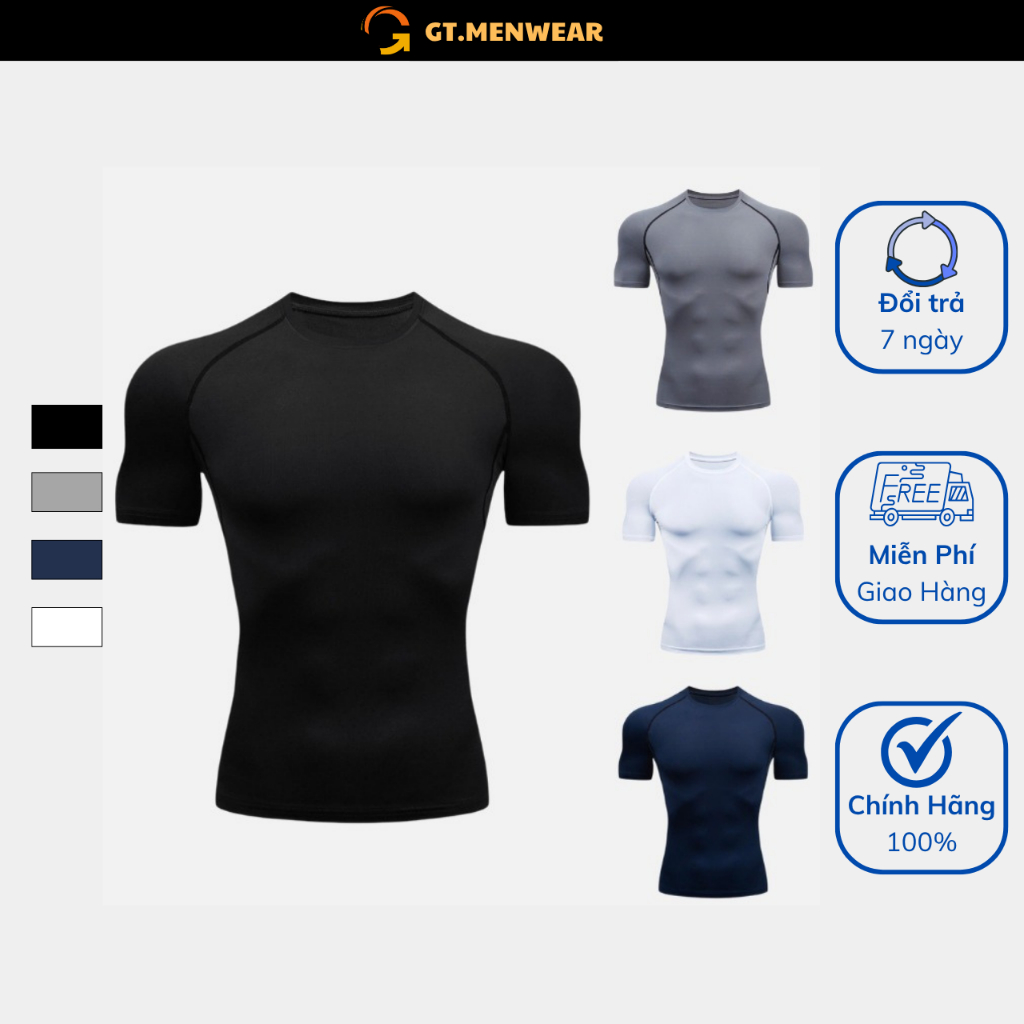 Áo Giữ Nhiệt Tay Ngắn Thể Thao Nam, Áo Body Tập Gym Cao Cấp Bóng Đá Bóng Rổ Chơi Thể Thao Thoáng khí co giãn tốt.