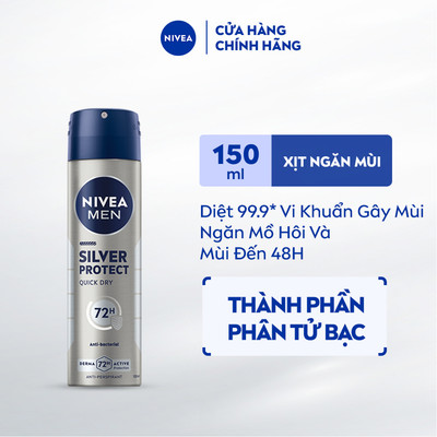 Xịt Ngăn Mùi NIVEA MEN Silver Protect Phân Tử Bạc Ngăn Khuẩn Gây Mùi Vượt Trội 150ml / Xịt Khử Mùi Nam - 82959