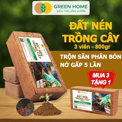 [LIVE] MUA 3 TẶNG 1 Viên Đất Trồng Cây GreenHome, Viên Nén 800gr, Trộn Sẵn Phân Bón, Nở Gấp 5 Lần,Trồng Rau