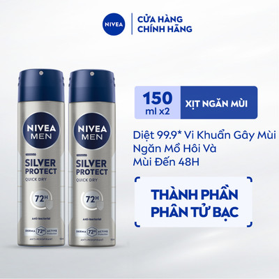 Bộ 2 Xịt Khử Mùi Nam NIVEA MEN Silver Protect Phân Tử Bạc Ngăn Khuẩn Gây Mùi Vượt Trội (150 ml) - 82959x2