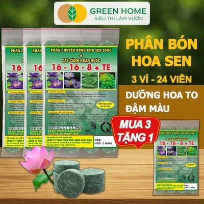 [LIVE] MUA 3 TẶNG 1 Vỉ Phân Bón Hoa Sen GreenHome, Vỉ 24 Viên, Cây Thuỷ Sinh, Ngập Nước, Cho Hoa To Đậm Màu