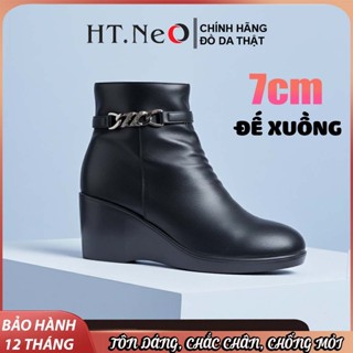  Bốt nữ da bò HT.NeO  Boots nữ gót vuông cao 7cm đính ngọc trẻ trung sang trọng sành điệu phong cách 4 mùa 86106 