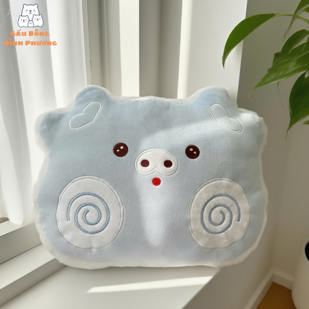 Gối Đi Xe Máy An Toàn Cho Bé Chống Va Đập Đầu Hình Heo Siêu Cute Có Dây Kéo Phía Sau Lông Ngắn Mềm Mịn 35x26cm