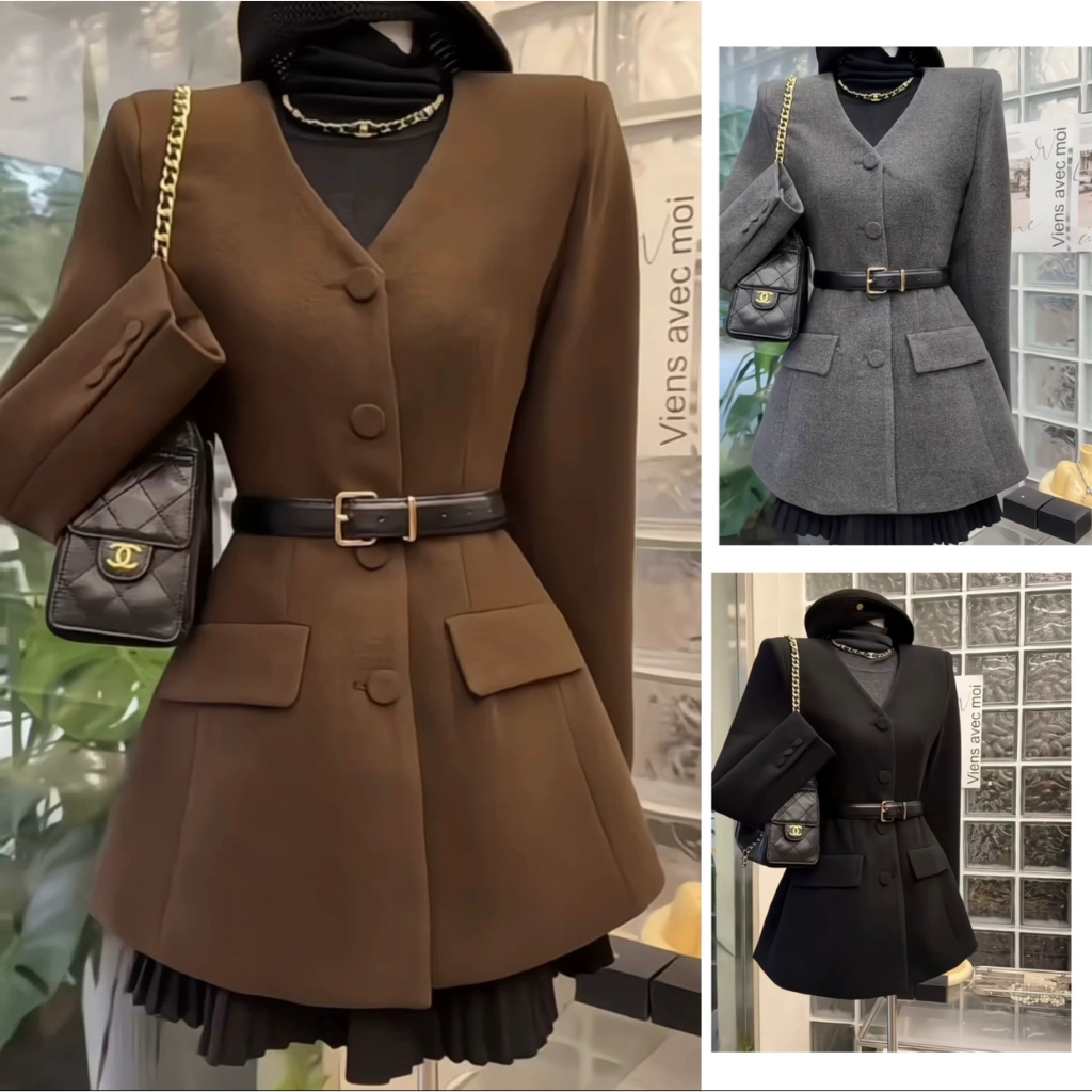 Áo Dạ Cổ V Sang Chảnh Siêu Hack Dáng, Phù Hợp Đi Chơi Đi Tiệc-Hannie Store