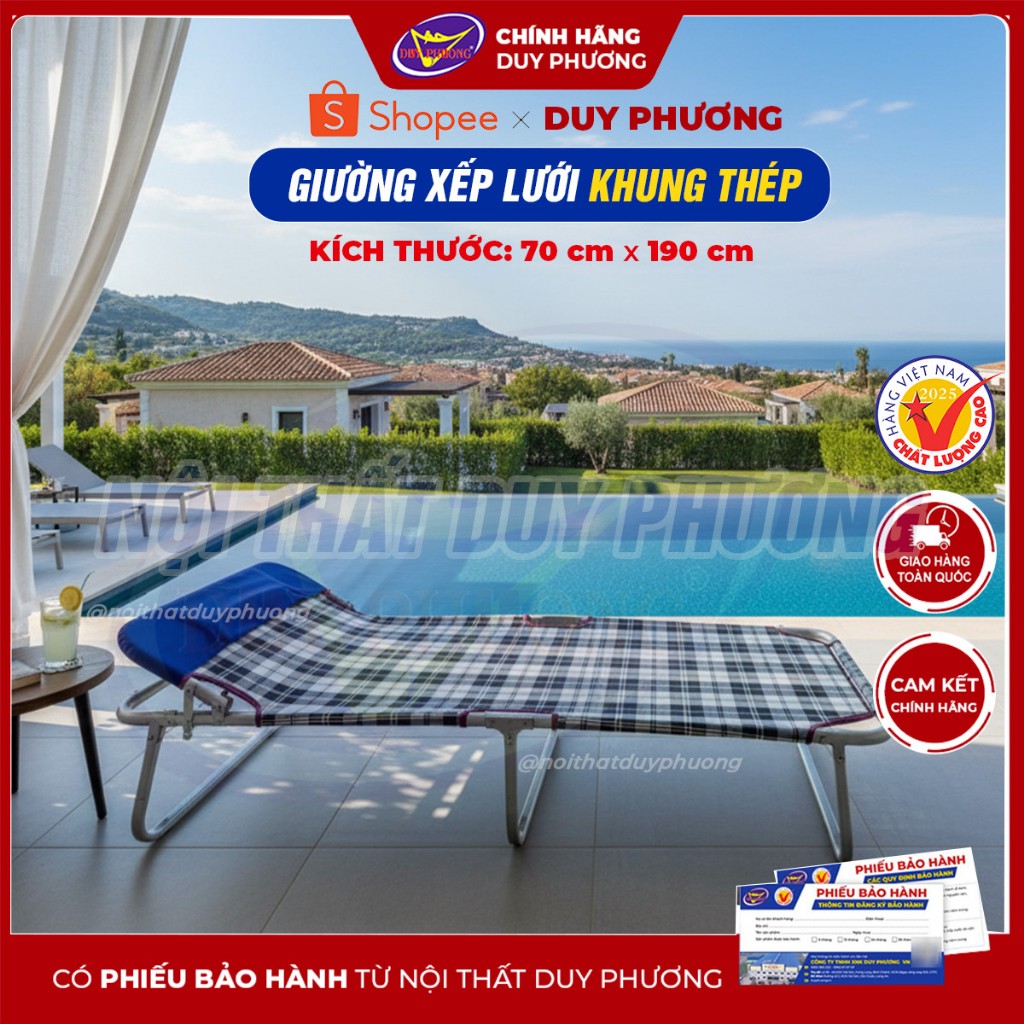 [KHUNG THÉP-Chính Hãng Có Gối Nằm] Giường Xếp Lưới Gấp Gọn Tiện Lợi – Thoáng Mát, Bền Đẹp