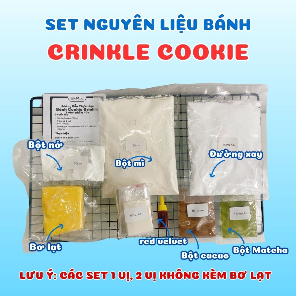 Set nguyên liệu bánh quy cookie Crinkle mix 3 Vị Red Velvet, Cacao, Matcha - 6SFOOD