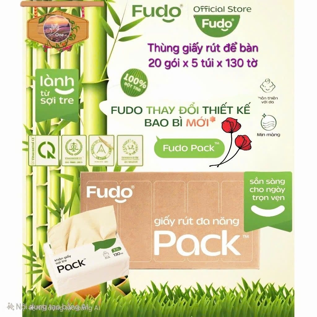 (Fudo) Khăn giấy TISSUE PACK FUDO -  Giấy rút sợi tre tự nhiên, không tẩy trắng. (1 gói: 130 tờ/3 lớ