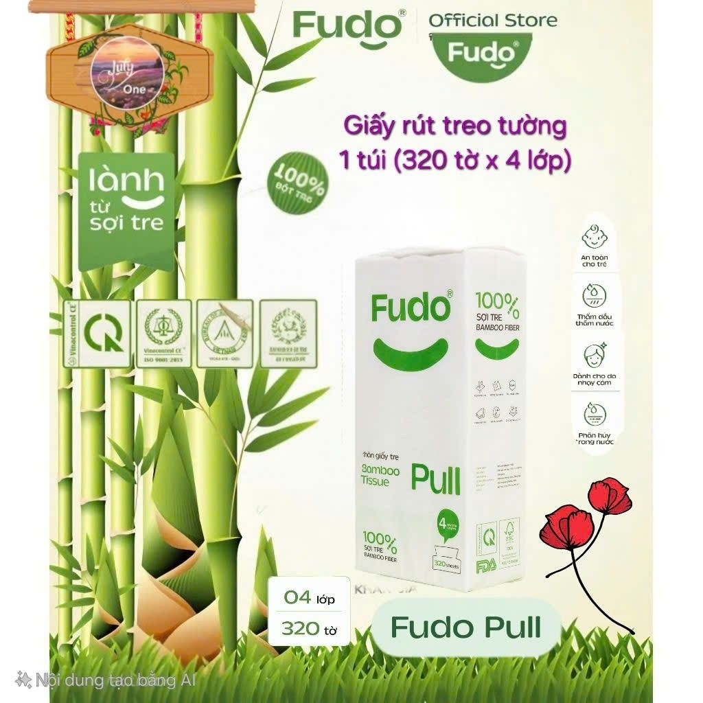 (Fudo) GIẤY RÚT TREO TƯỜNG Fudo. Khăn giấy đa năng làm từ bột tre. Không tẩy trắng. Không rã nát khi