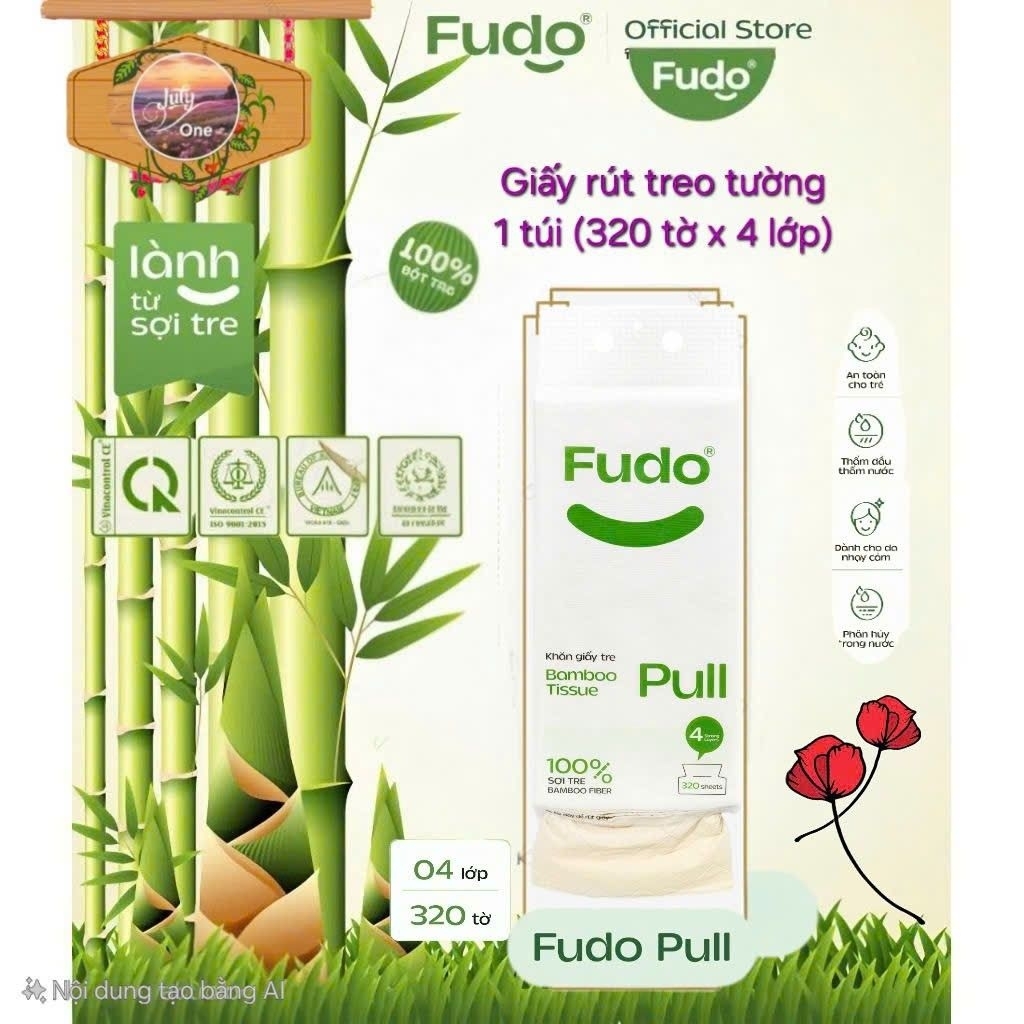 (Fudo) GIẤY RÚT TREO TƯỜNG Fudo. Khăn giấy đa năng làm từ bột tre. Không tẩy trắng. Không rã nát khi
