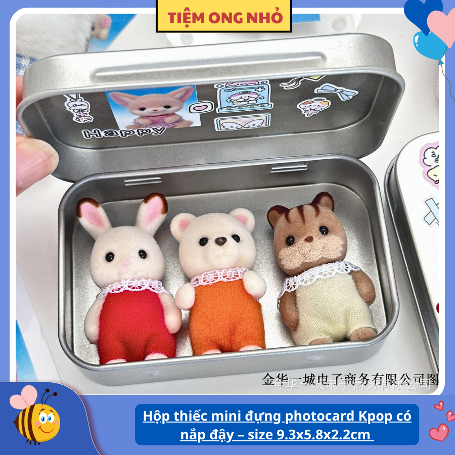 Hộp thiếc mini đựng photocard Kpop có nắp đậy – size 9.3x5.8x2.2cm – phụ kiện bảo vệ thẻ idol nhỏ gọ