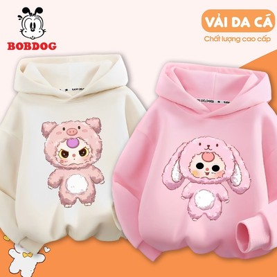 Áo hoodie bé gái BOBDOG chất liệu da cá cho bé in hình babythree dễ thương cho bé