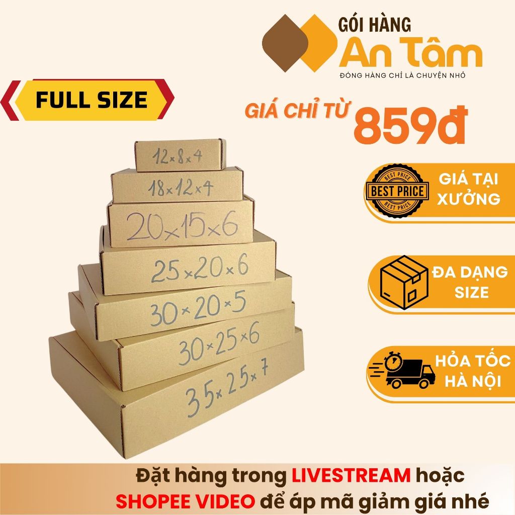 [COMBO 10] Hộp carton nắp gài FULL SIZE, hộp đóng hàng gói quà đựng đồ giá rẻ - Gói Hàng An Tâm