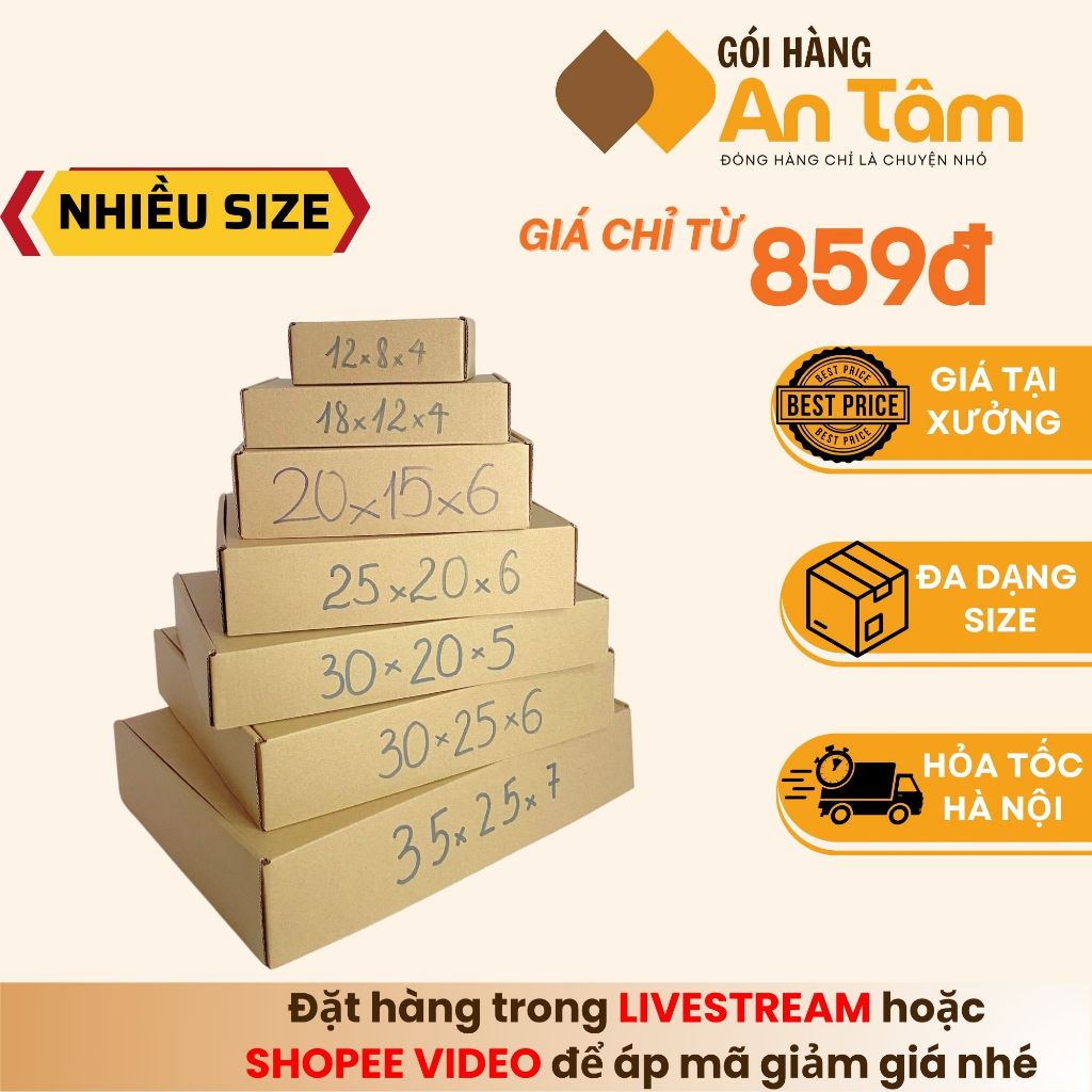 [COMBO 10] Hộp carton nắp gài NHIỀU KÍCH THƯỚC đóng gói hàng giá rẻ - GÓI HÀNG AN TÂM