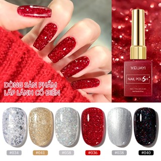  XEIJAYI 15ml sơn móng tay gel màu đỏ đen bạc cổ điển mới phản quang sáng bóng thích hợp cho làm móng tay và gia đình 