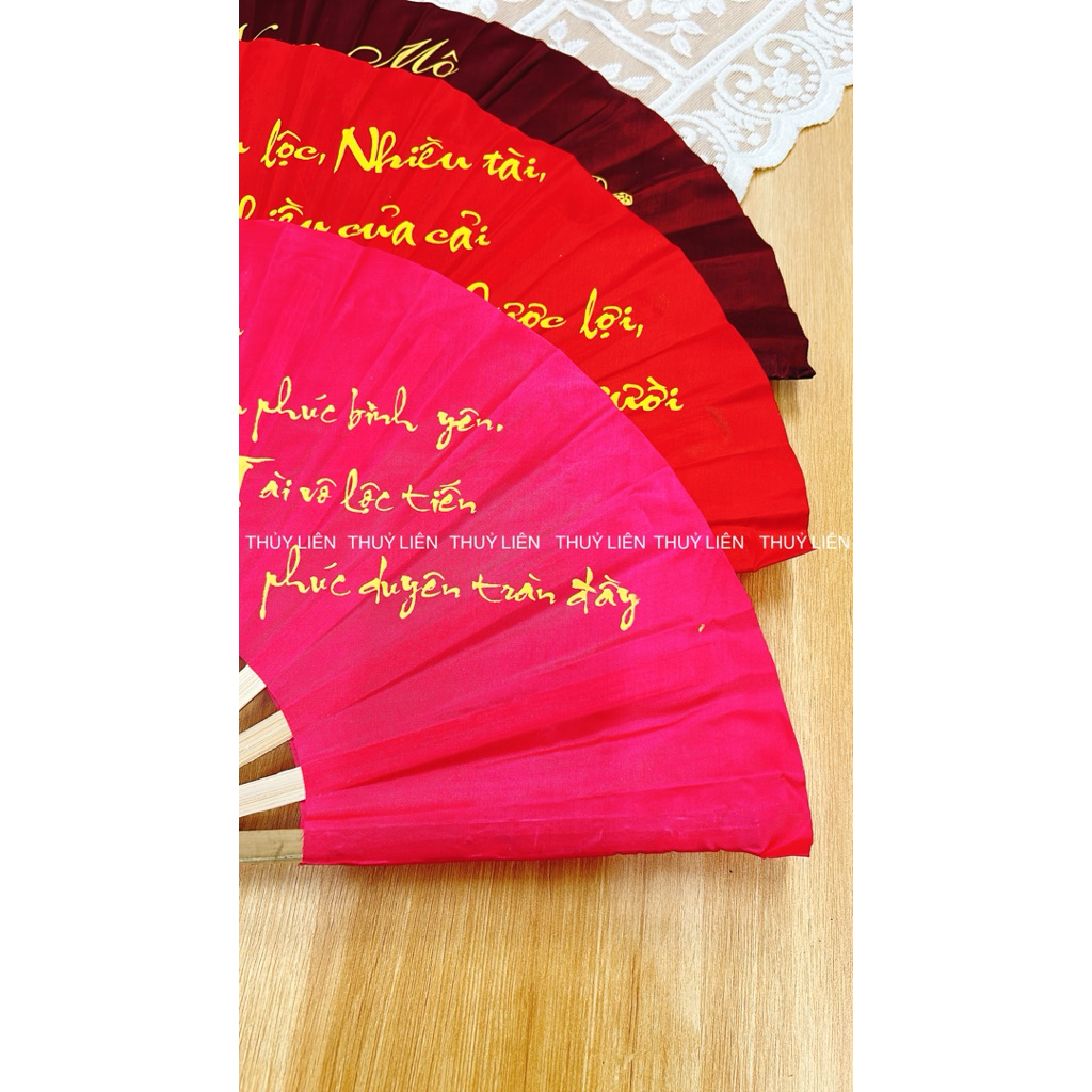 Quạt vải  size nhỏ 27cm ( tuỳ đợt nhiều chữ thư pháp khác nhau)