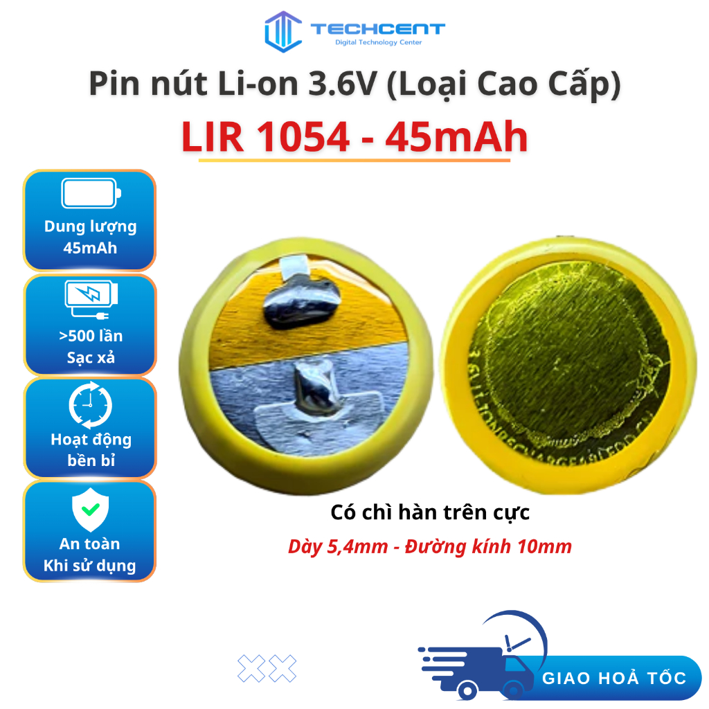 Pin nút Li-ion 3.6V LIR 1054 45mAh cho tai nghe Bluetooth TWS Pro Hổ Vằn 1562F
