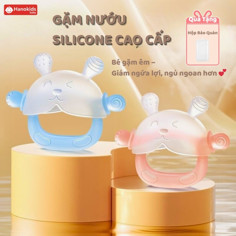 Gặm Nướu Cho Bé Hanokids Cao Cấp Silicone Nano Bạc Kháng Khuẩn Siêu Mềm, An Toàn, Giảm Ngứa Nướu, Có Hộp Bảo Quản