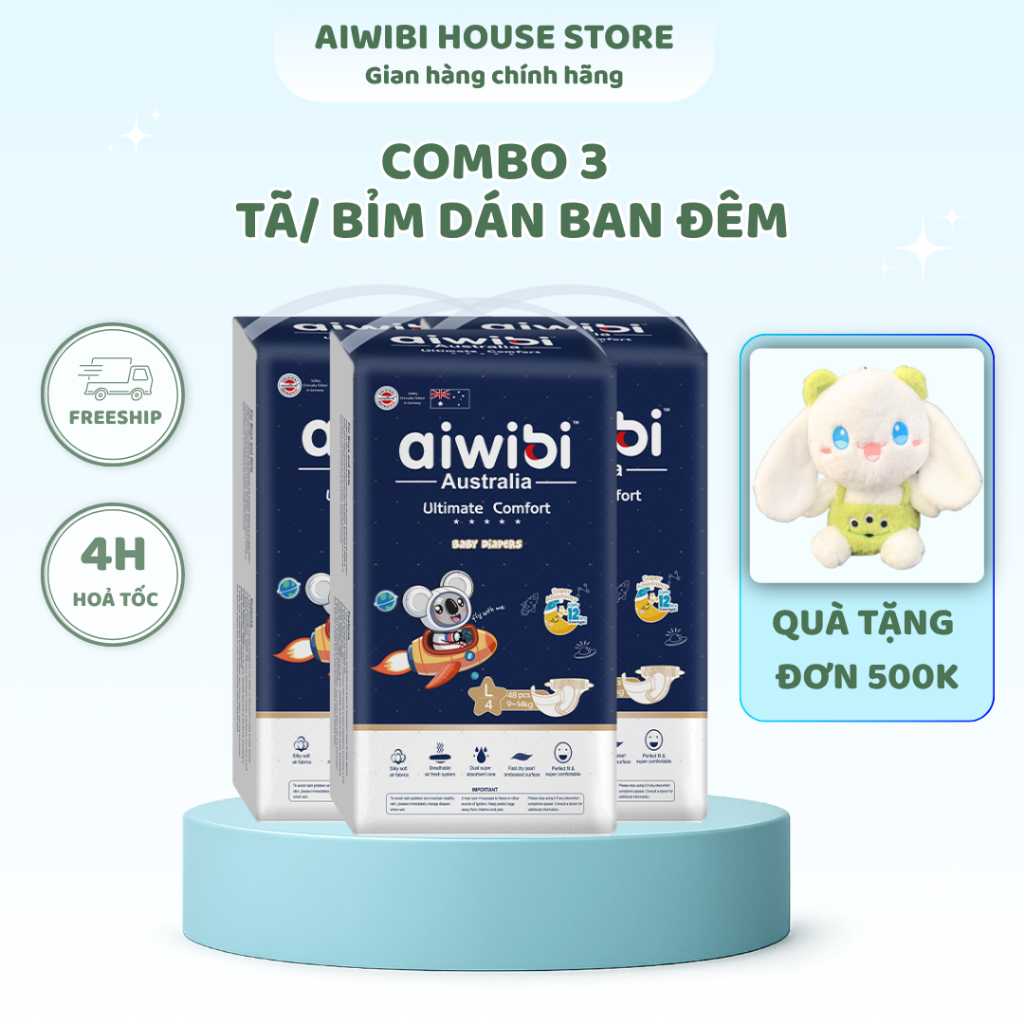 [COMBO 3] Tã/Bỉm dán AIWIBI cao cấp chuyên ban đêm  Ultimate Comfort
