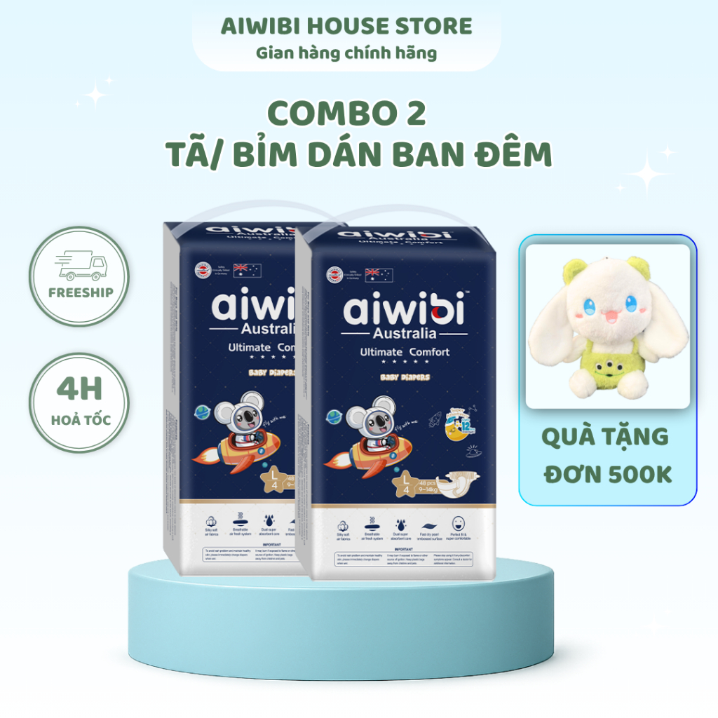 [COMBO 2] Tã/Bỉm dán AIWIBI cao cấp chuyên ban đêm Ultimate Comfort