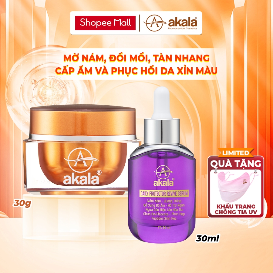  Combo Kem Nám Tàn Nhang Đồi Mồi akala 30g và Serum Giảm Nám Phục Hồi Cấp Ẩm akala 30ml 